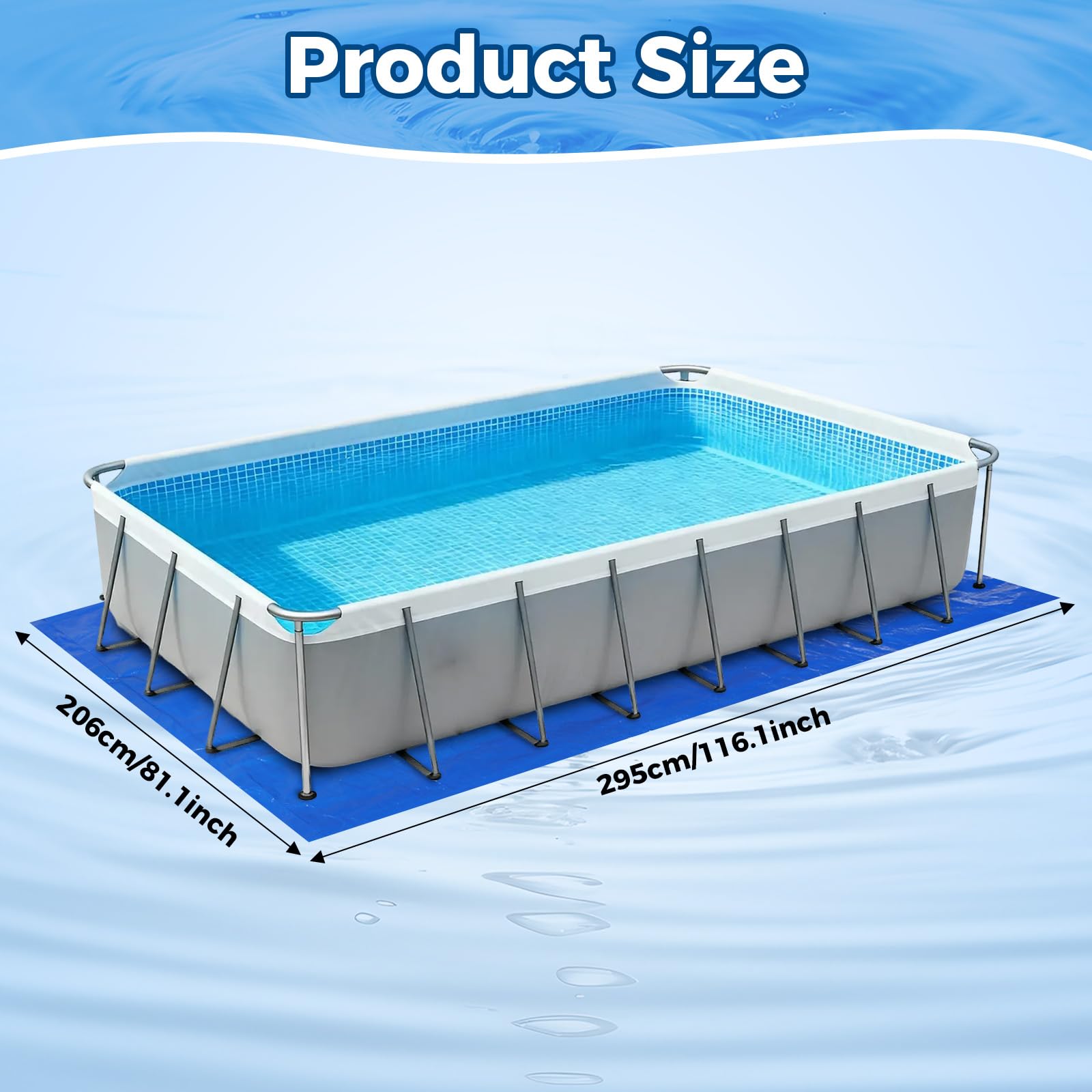 Tapis de Sol Piscine, 300 X 210 CM Tapis Piscine Hors Sol, Tapi Sols Piscines Hors Sols, Adapté Aux Piscines Rectangulaires, Protège Le Fond de La Pisciness, Résistant À L'usure Et Aux Déchirures