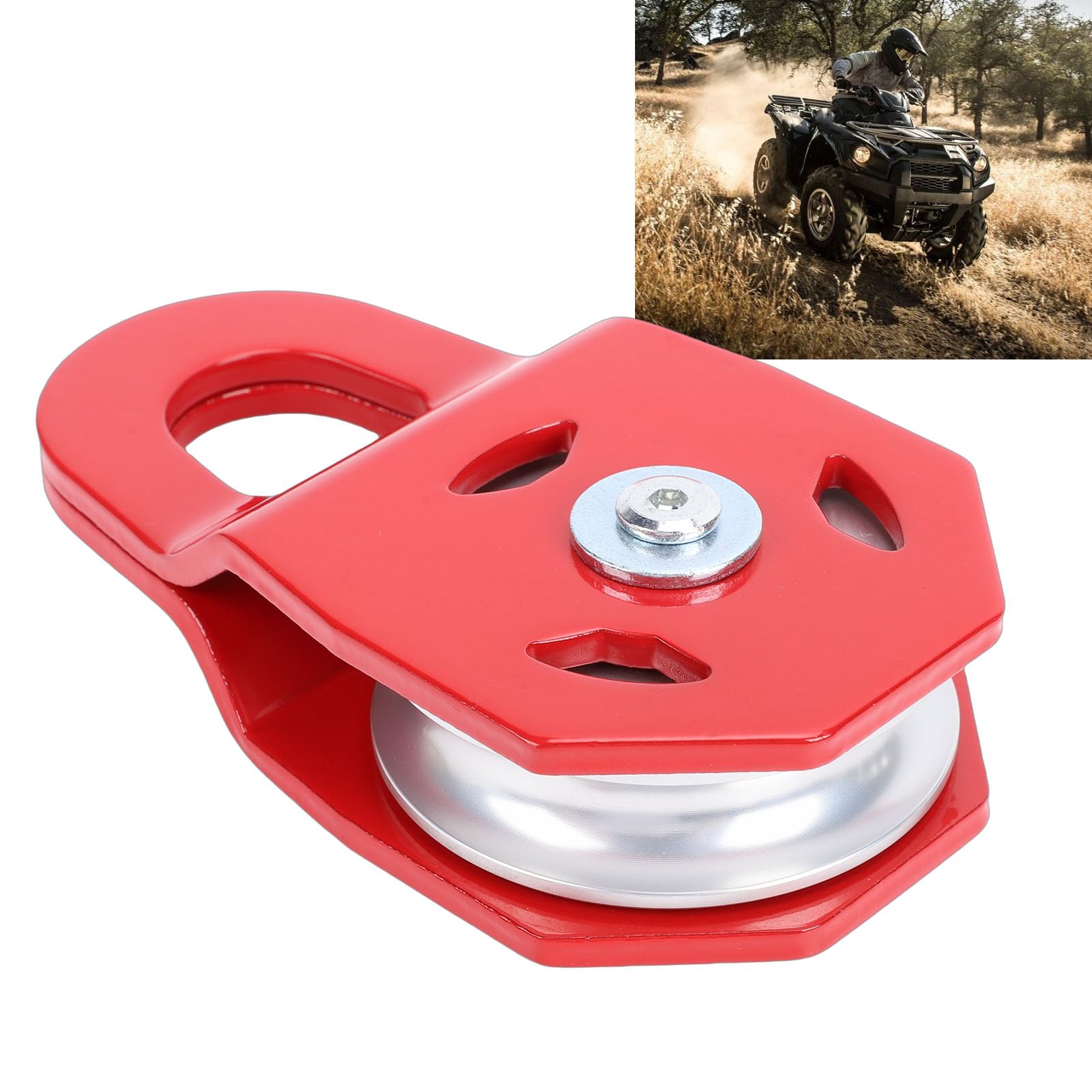 Aramox Polea de Arrastre para Cabrestante 8 Toneladas, Polea de Acero y Aleación de Aluminio de Alta Resistencia Roja Diámetro Máximo de Cuerda 15mm para Camiones Tractores ATV UTV