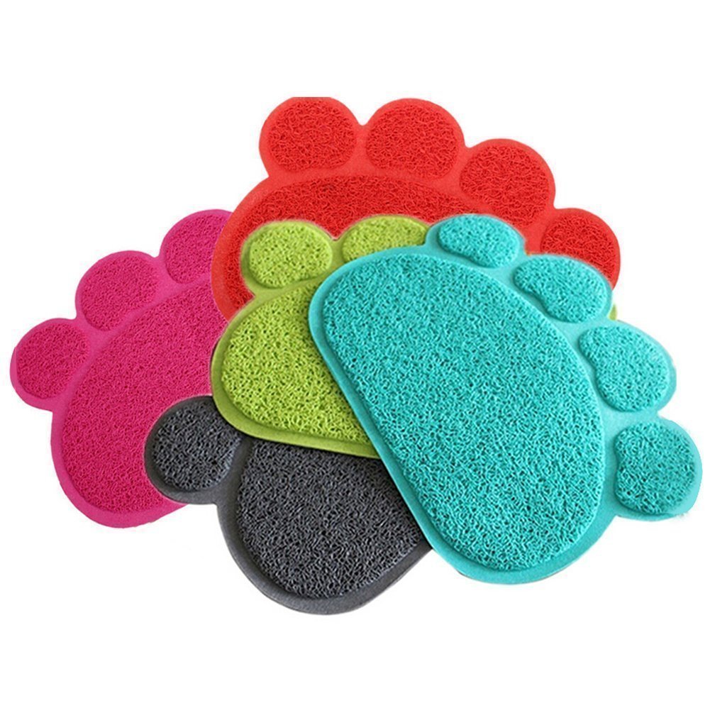 KINGCOO Tappetino Lettiera Materassino Pet, Impermeabile Tappeto per Animali a Forma di Zampa Lettiera Catcher Trapper Table Food Tappetino per Cane Gatto Ciotola Tessuto,30cmx40cm,PVC (Loto Rosa)