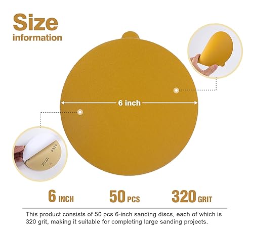 Miniatura 4 de S SATC PSA - Paquete de 50 discos de lija de 6 pulgadas de diámetro, grano 320 abrasivo para alisar y terminar superficies