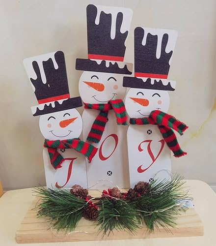 Miniatura 8 de Decoración de muñeco de nieve de madera, centros de mesa de Navidad para decoración de mesa central, decoración interior de invierno, hogar,