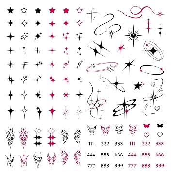 Tiny Y2K Temporary Tattoos | Realistic Waterproof Fake Tats | Finger and Face | Festival, Bachelorette, Halloween, Birthday Favors, Accessories