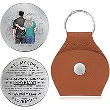 To My Son from Mom - Personalized Birthday, Graduationor Christmas Leather Keychain - Pocket Hug Token Gift for Son