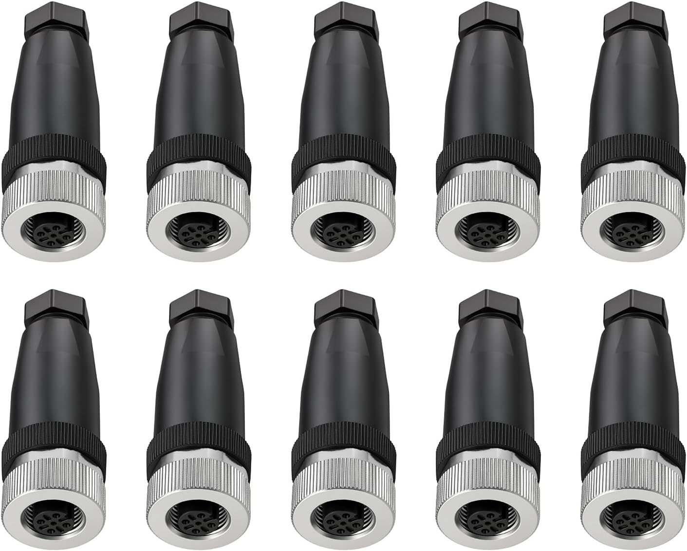 M12 IP67 Waterproof Screw Connector 5Pin Sensor Straight Female Plug Circular Threaded Coupling Electrical Aviation Wire A-Code Field Wireable Connector 10Pack