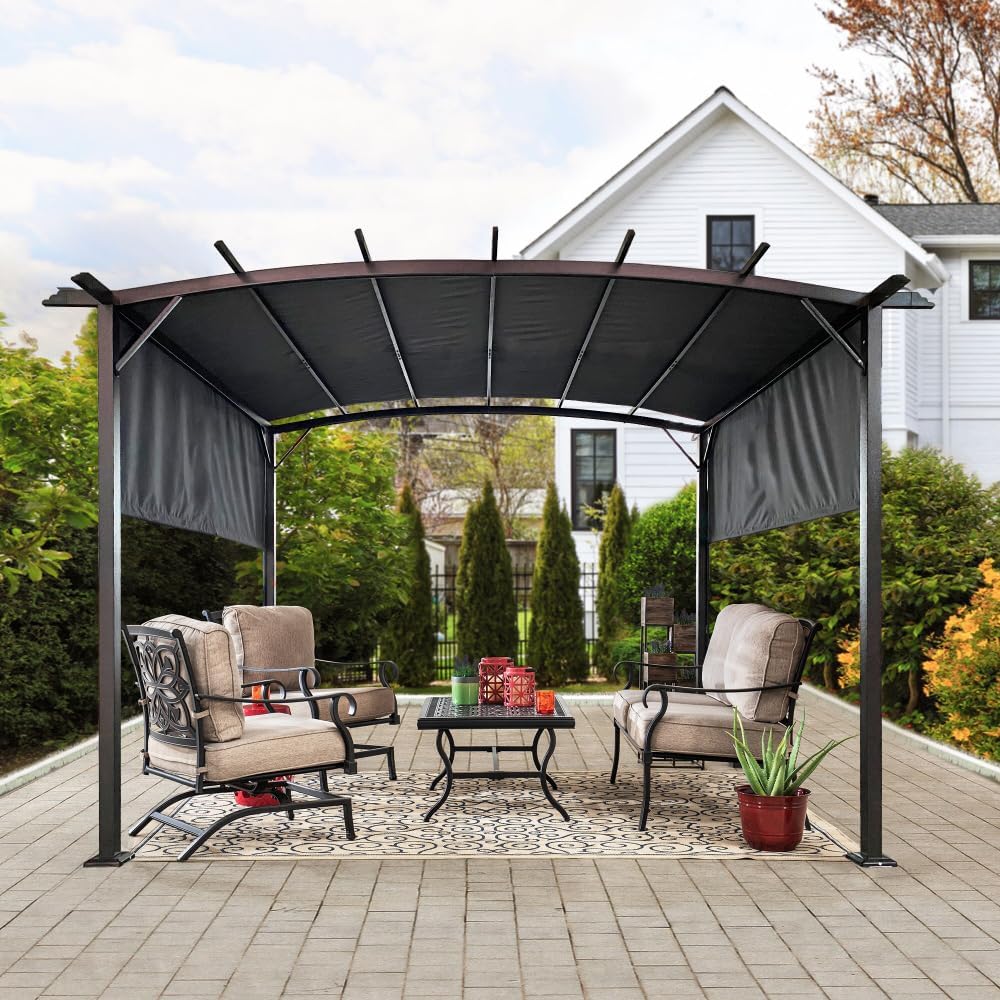 Outdoor Pergola Gazebo with Retractable Canopy for Backyard and Patio Use