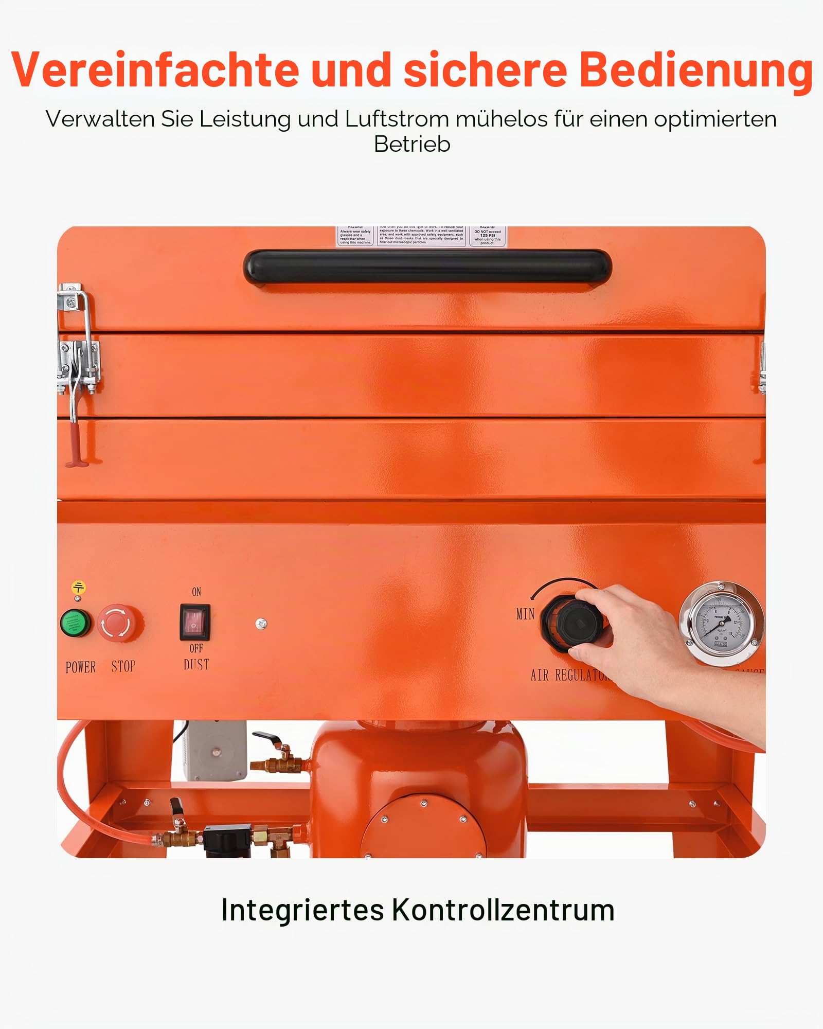 VEVOR Sandstrahlkabine 926 L, Sandstrahlgerät aus Stahl auf Rädern, mit 121 L Strahlmittelbehälter und 1,6-PS-Staubabsaugung, Sandstrahlanlage für die Oberflächenbearbeitung übergroßer Teile