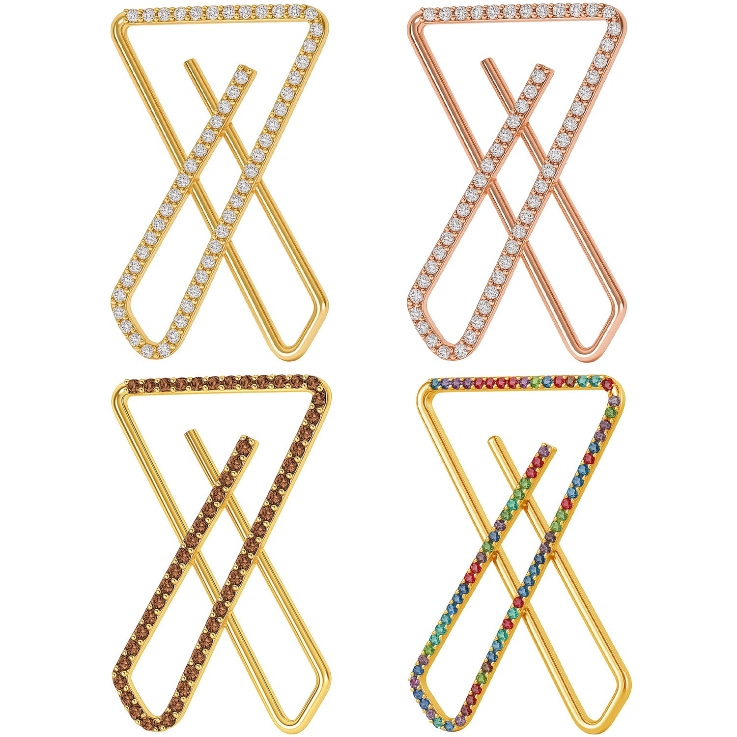 4 Pcs Multicolour Sparkling Stone Anti Tarnish Criss Cross X Shape Saree Pin Brooch Draping Holding Heavy Pleats Pallu dresses Hijab Dupatta Scrafs Clip Combo set for Women & Girls-image-7