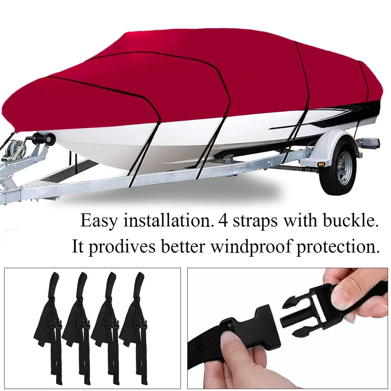 Telo Copri Barca Copertura for barca da yacht 210D 11-22FT Copertura for barca Barco Anti-UV Impermeabile Resistente Tela for barca trasportabile Accessori for barche Telo Copertura(Burgundy Red-17-19