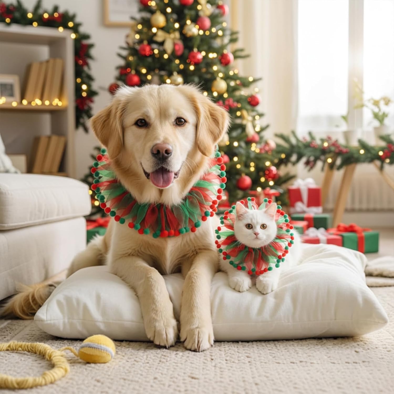 Christmas Collar for Dog Cat Pets Adjustable Christmas Ornaments Red Green Clothing Accessories Suitable for Dogs, Cats, Puppies and Kittens (L) 7