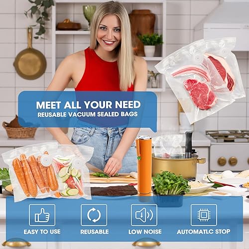 Miniatura 6 de Máquina selladora al vacío, selladora al vacío portátil de mano con 40 bolsas de vacío reutilizables con cremallera (selladores al vacío + 20 bolsas