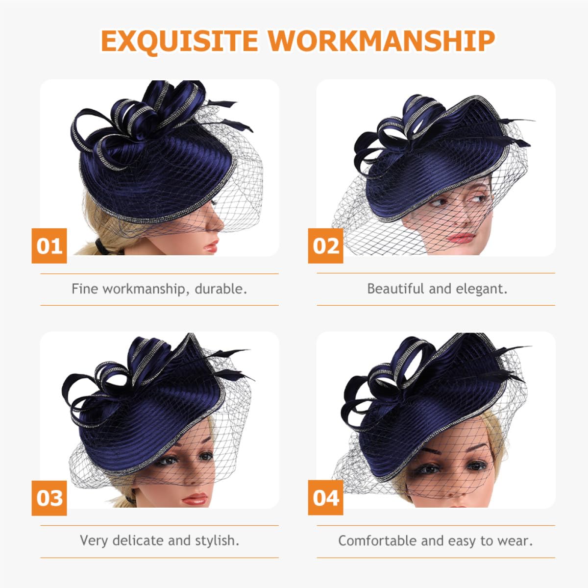 Fascinator in Canapa Blu Navy Elegante e Facile da Indossare per Cocktail Party e Cerimonie Superficie Liscia e Stile Giovane