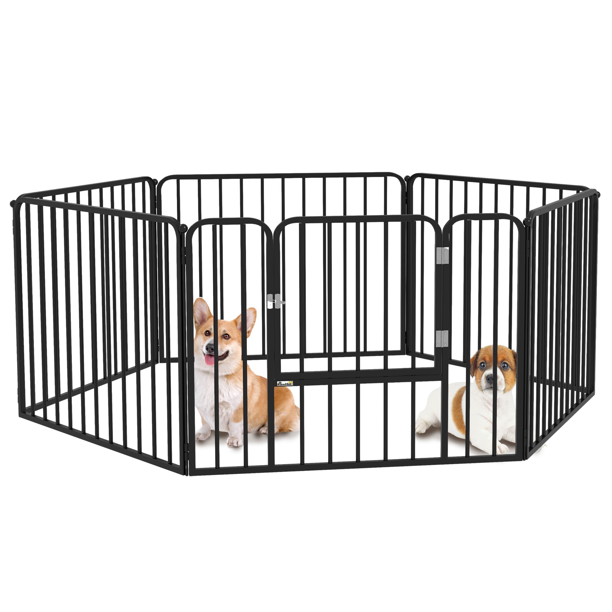 PawHut Parque para perros de tamaño mediano y pequeño con 6 paneles modulables, para interior y exterior, puerta para perros de acero con 7 estacas, 164 x 83 x 60 cm, negro