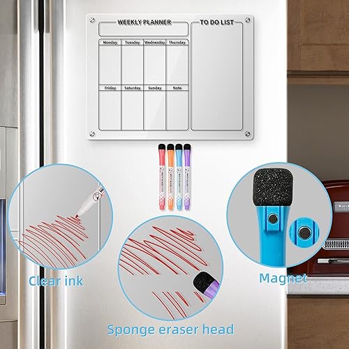 Miniatura 2 de Calendario acrílico magnético para refrigerador, calendario de pizarra de borrado en seco para refrigerador, planificador reutilizable, regalo para
