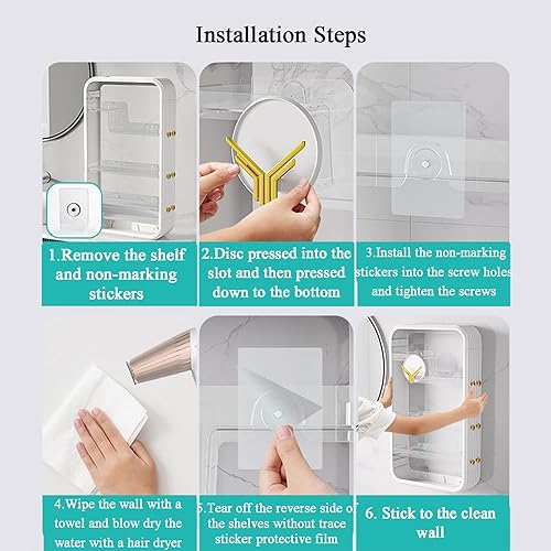 Miniatura 7 de JATIBOSH Organizador de cosméticos montado en la pared, estante de tocador para el hogar, sin perforación, productos para el cuidado de la piel del