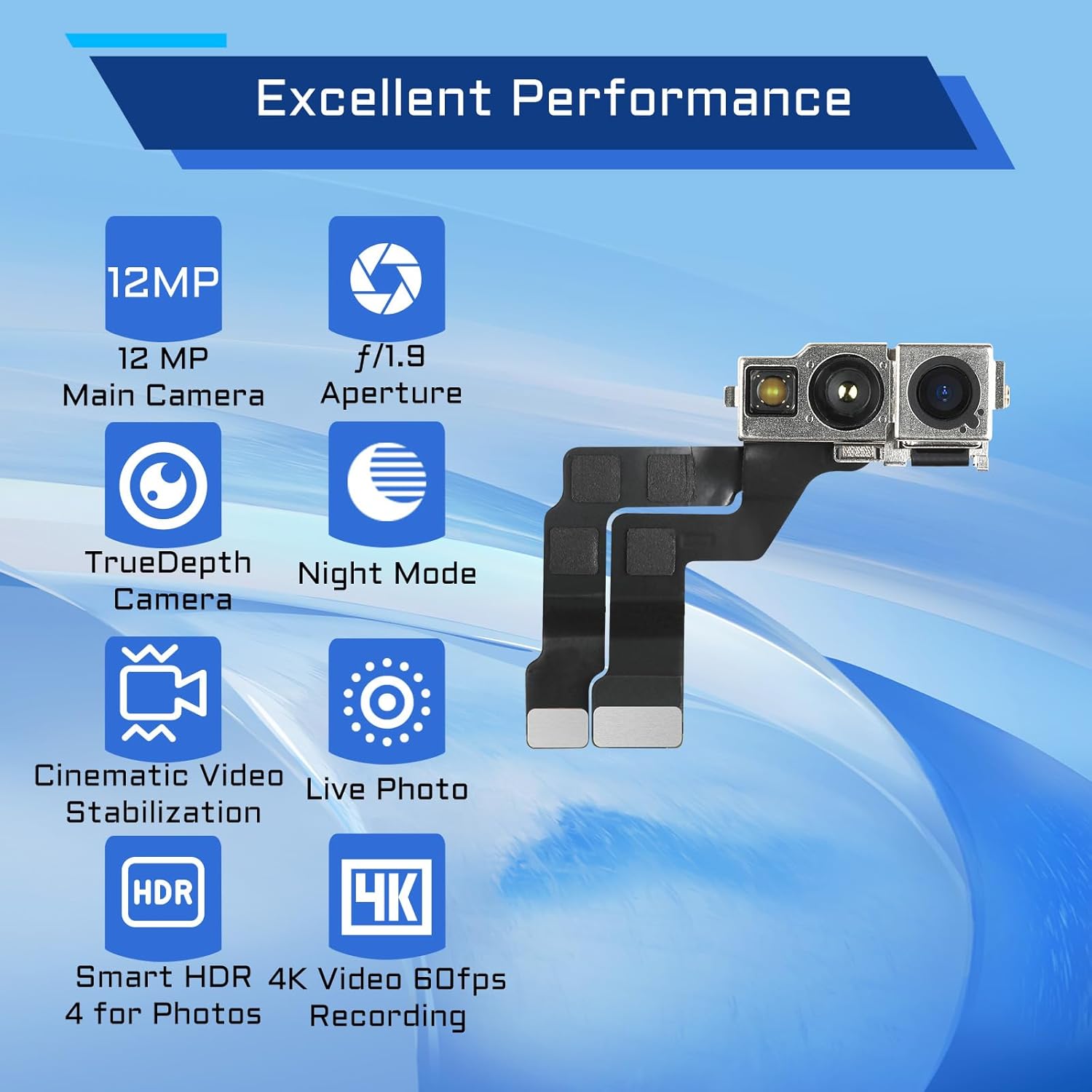 for iPhone 14 Pro Front Facing Camera Replacement Selfie Camera 14pro OEM 12MP Front Camera Flex Cable Module Light Receiver Repair with Fix Tools Kit A2650 A2889 A2890 A2891 A2892