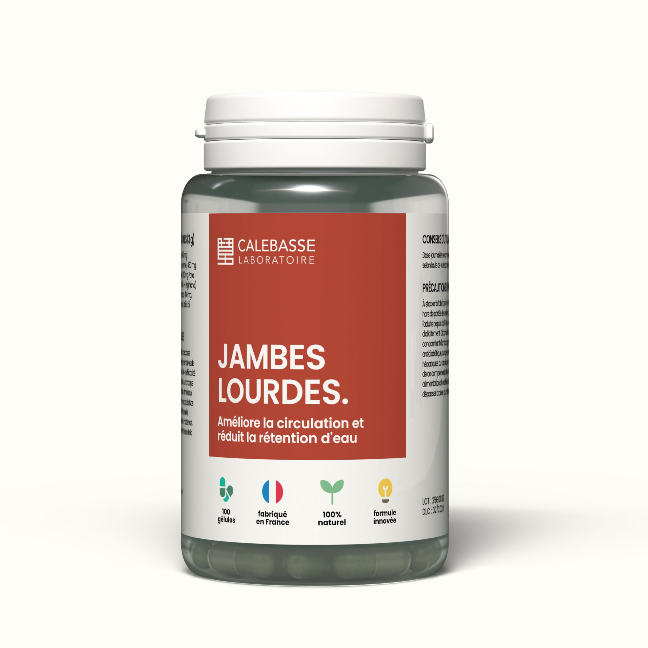 Formule Jambes Lourdes | Circulation Sanguine & Drainage Lymphatique pour Réduction de la Rétention d’eau | Complément Alimentaire 100% Naturel | 100 Gélules | Fabriqué en France