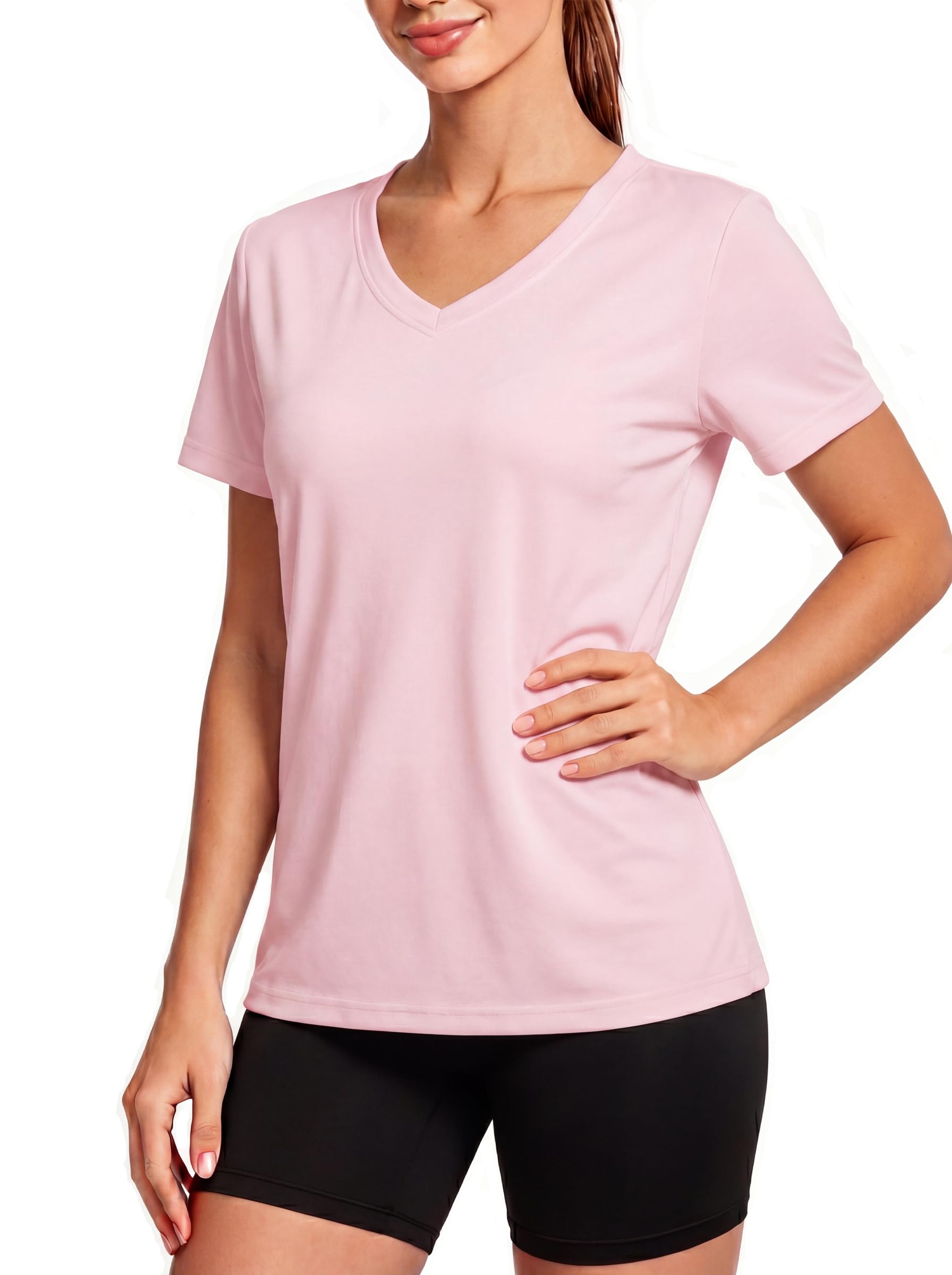 TACVASEN Damen UV Shirt Kurzarm V-Ausschnitt Tshirt Atmungsaktiv Leicht Basic Bluse für Sommer