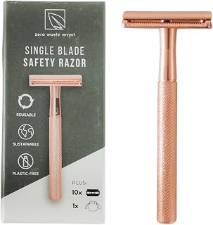 Single Blade Safety Razor for Men & Women (Rose) Premium Aluminum Handle, Reusable & Plastic-Free – Smooth, Close Shave with Less Irritation – With 10x Blades & Travel Bag - Rose Gold