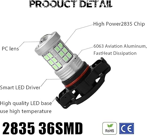 Vista 124 de Bombillas LED antiniebla superbrillantes de 3000 lm H8 H11, bombillas DRL de alta potencia 3030 chips con lente de proyector de repuesto