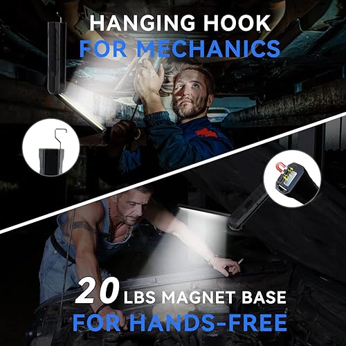 Miniatura 2 de Durapower Luz de trabajo LED recargable para automóvil, plegable, USB, portátil, luz de trabajo con base magnética, gancho, rotación de 270,