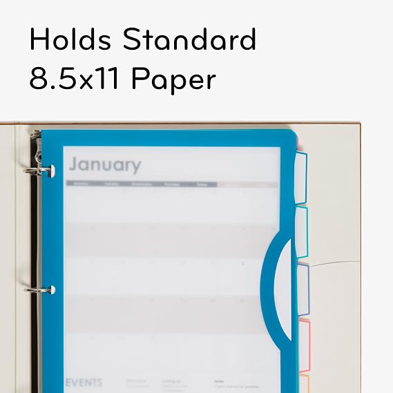 فواصل U Brands Poly 5-Tab ثلاثية الحلقات مع علامات التبويب والجيوب ، عرض واضح ، 10 مجموعة ، مشابك متنوعة ، فواصل جيب مثقبة 3 فتحات