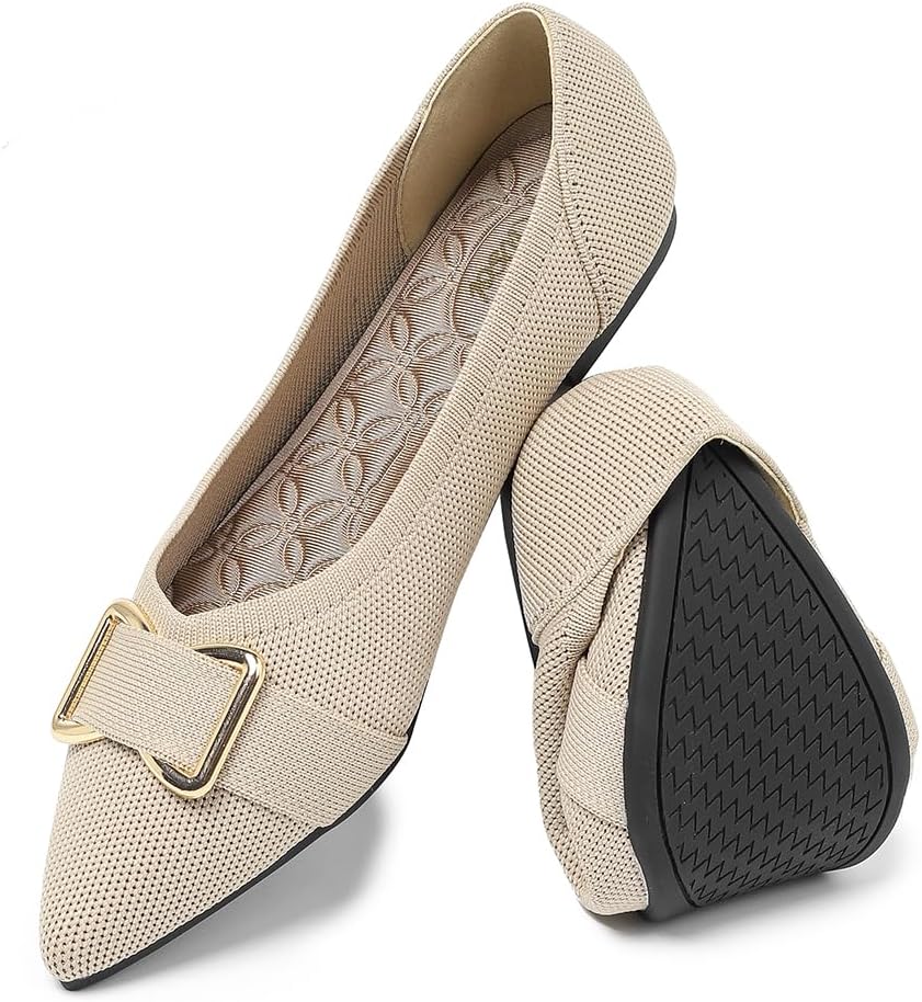 Comfortable Knit Ballet Flats Shoes for Women, Pointed Toe Womens Flats Arch Support Dress Shoes for Work Causal - Image 3