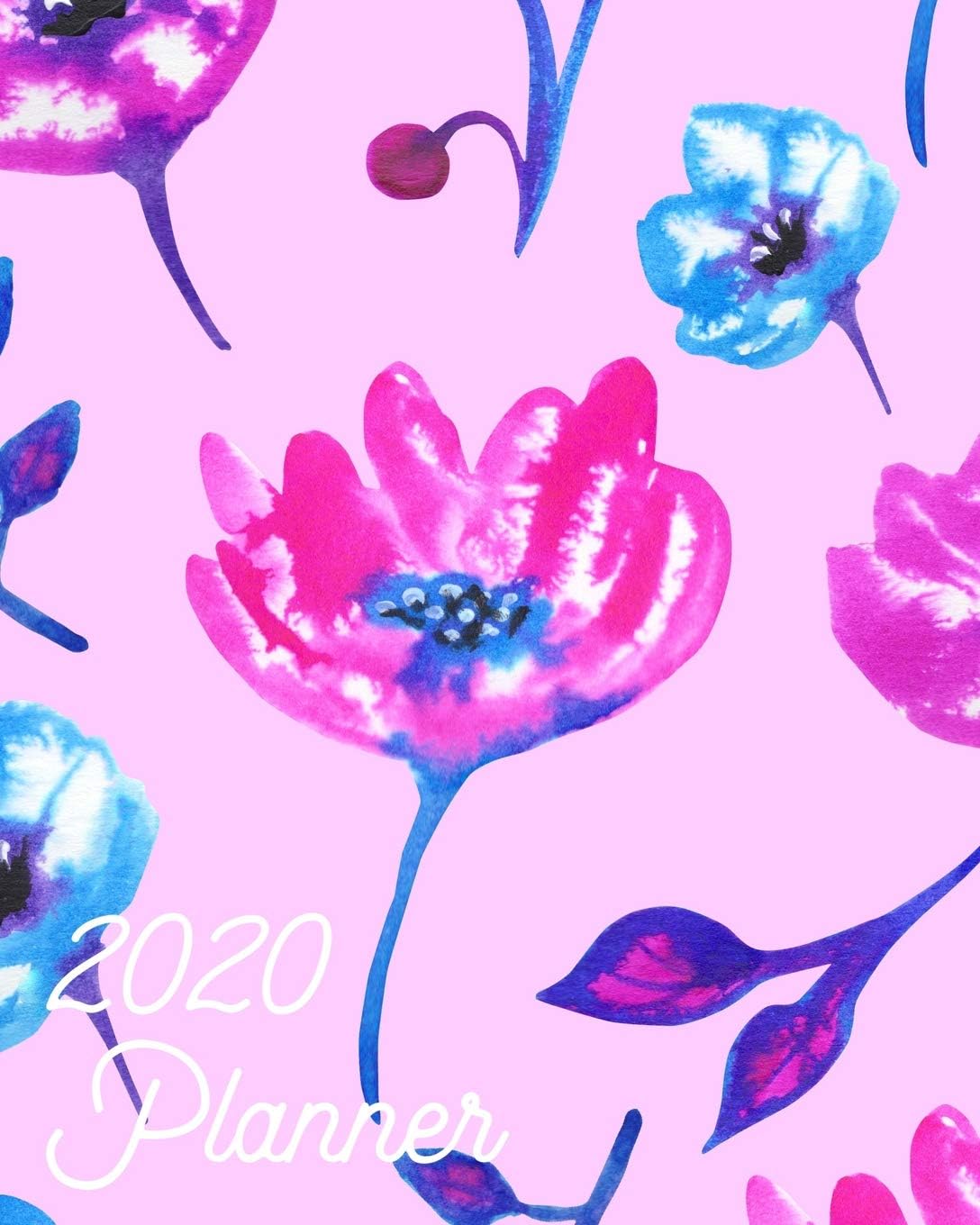 2020 Planner: Large Weekly Simple Planner: 52 Week Agenda: Light Pink, Purple, & Aqua Flowers: Paperback Cover
