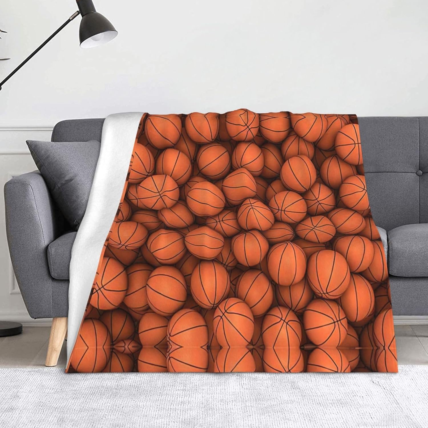Basketball Orange Print Cozy Soft Blankets Warm 50x60 in Lightweight Blanket for Camping Travel