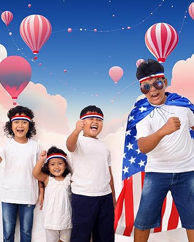 Miniatura 7 de Mepase 3 lentes de sol para niños del 4 de julio, trajes de capa de bandera de Estados Unidos, juego de diadema de color con bandera de Estados