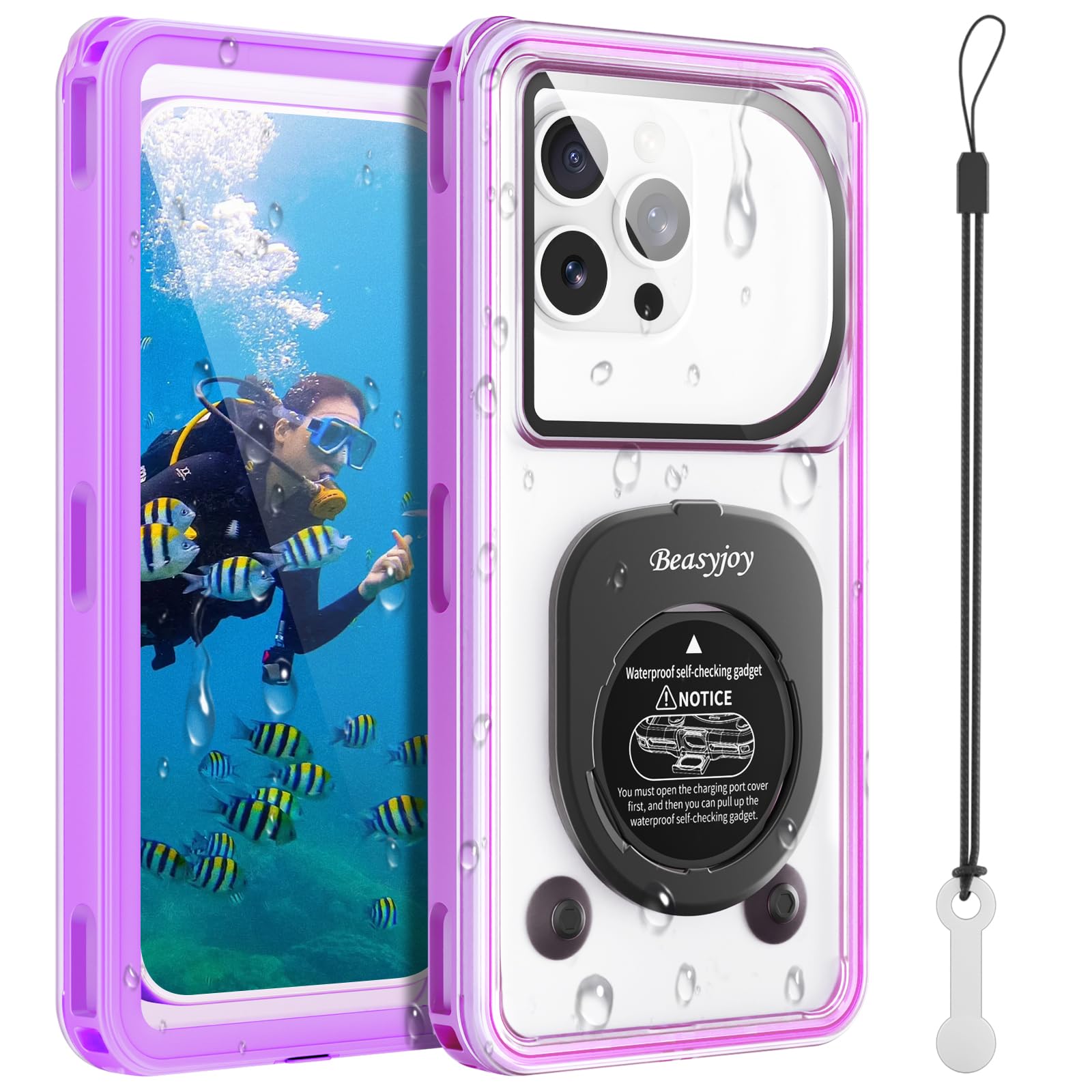 Beasyjoy Waterproof Phone Case, Underwater Phone Case for Snorkeling, Universal IPX8 Diving Pouch with Lanyard for iPhone Samsung Google Moto Series-[
