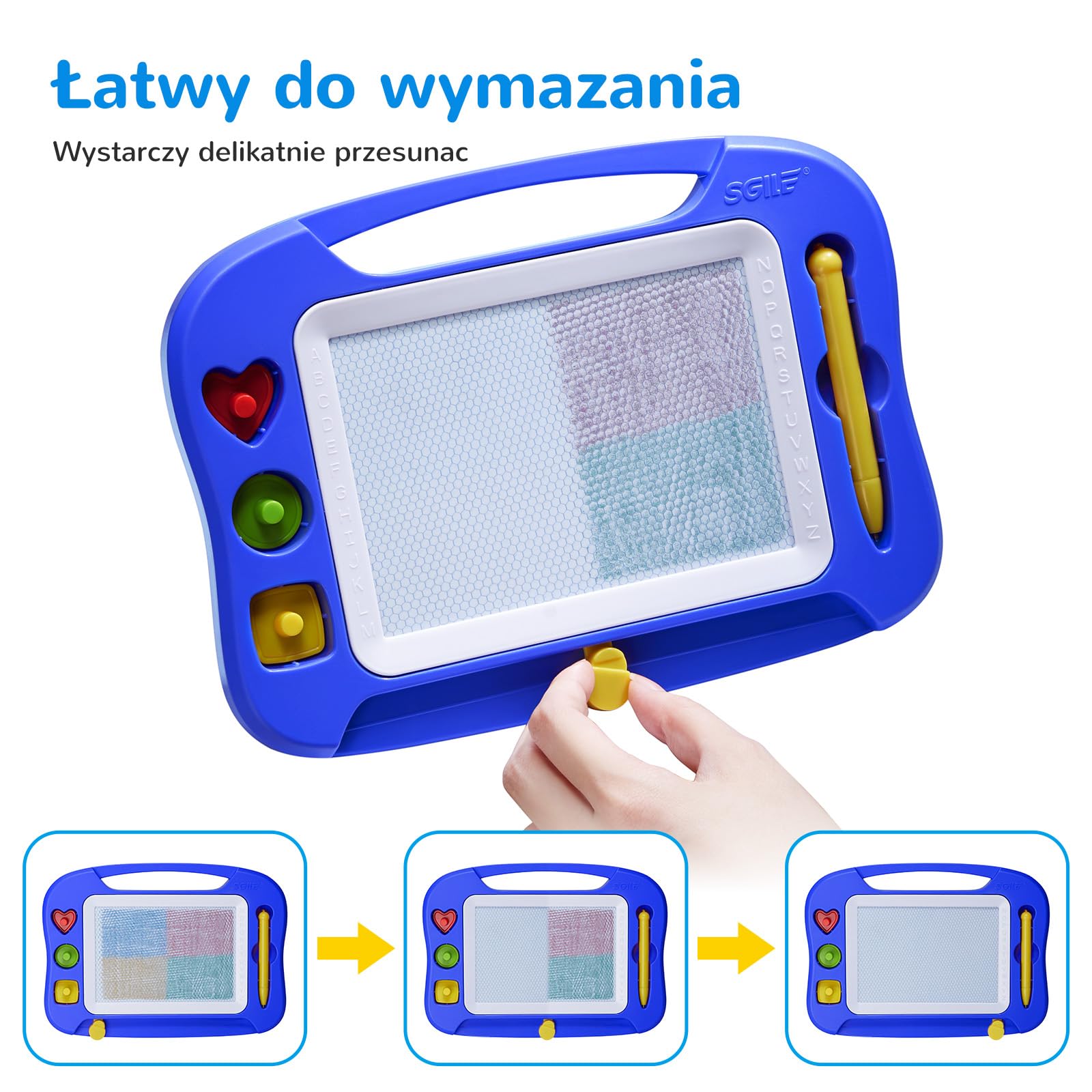 SGILE Magiczna tablica do malowania dla Dzieci, Kolorowa ścieralna Tablica Doodle z Magnetycznym Piórem, Malarska Podkładka do Szkicowania z Trzema Pieczątkami, Zabawka Podróźna, Niebieska