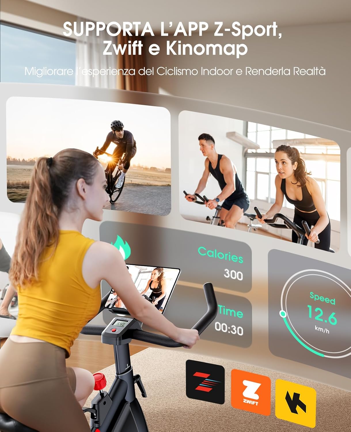 User exercising on the bike with app integration