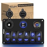 Vista 1 de Nilight - Panel de interruptor basculante de 6 bandas con grabado láser en aluminio, barra de luz LED con encendedor de cigarrillos y cargador USB