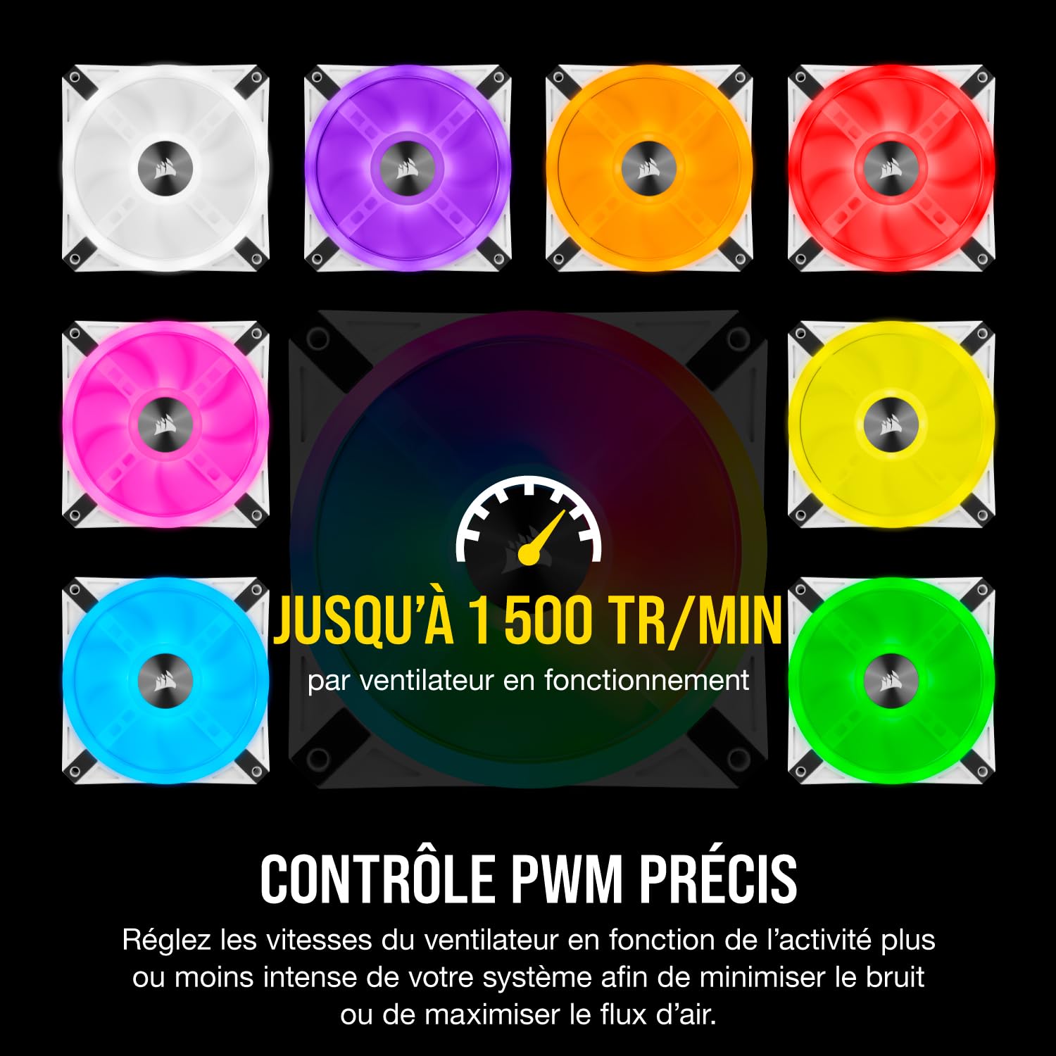 Corsair iCUE QL120 RGB, Ventilateur LED RGB PWM 120 mm (102 LED RGB Paramétrables Individuellement, Allant jusqu’à 1 500 TR/Min, Faible Bruit) Lot de Trois Ventilateurs avec Lighting Node CORE - Blanc