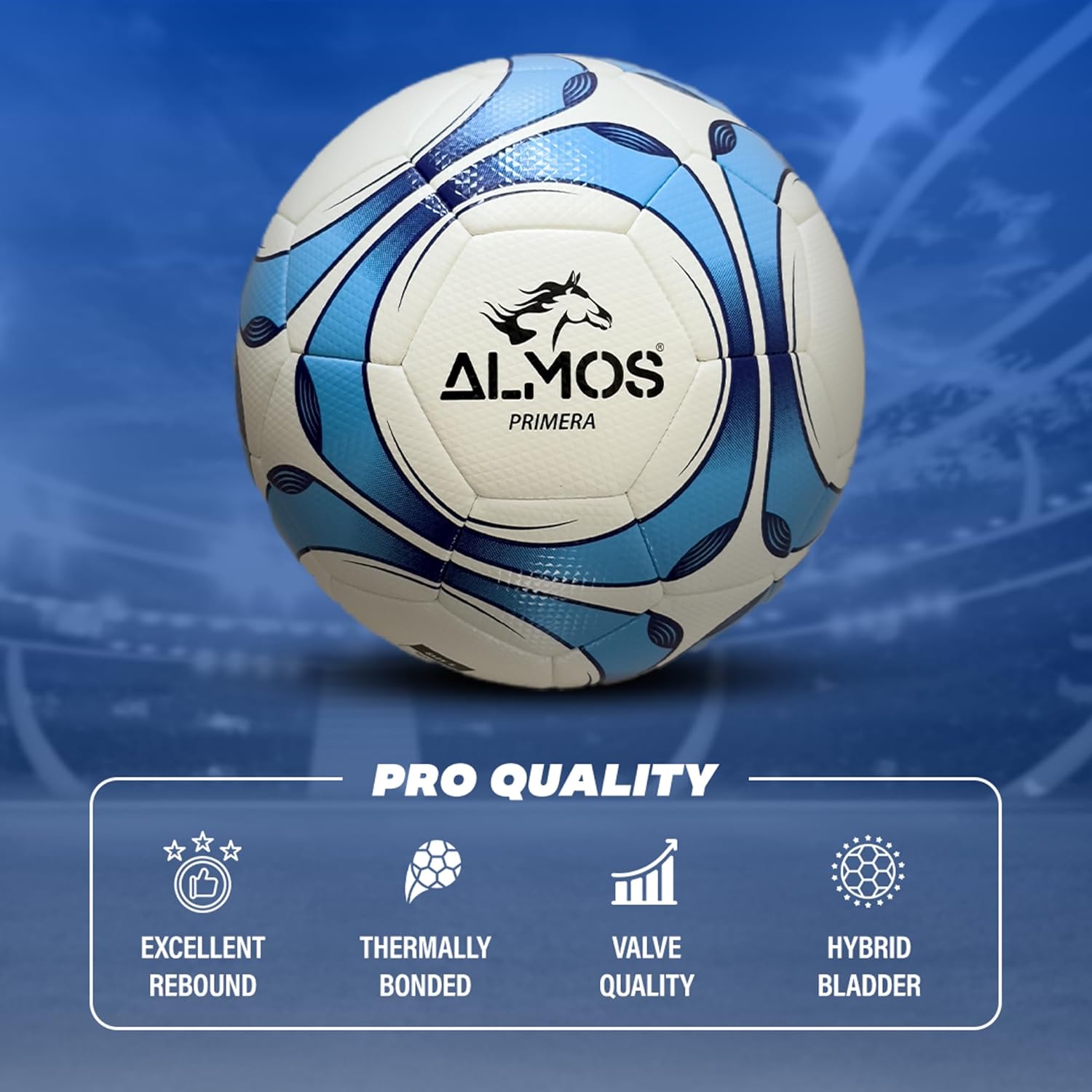 Almos Size 4, 5 Soccer Ball for Adults, 32-Panels Soft-Touch EPU Microfiber with Fabric Wrapped Bladder, Training & Official Match Size, Deflated Indoor/Outdoor White/Blue Soccer Balls