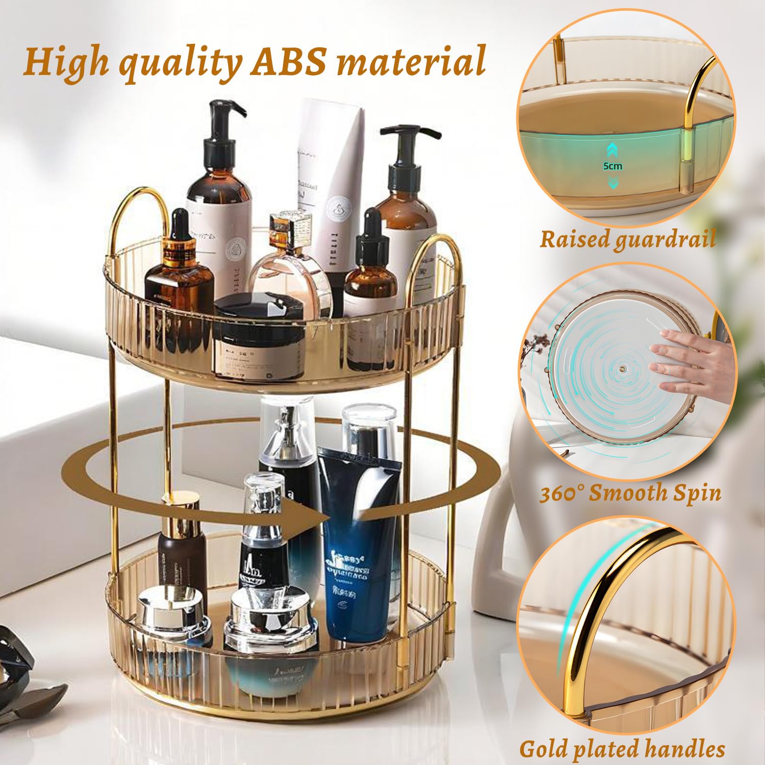 Organizzatore per trucchi per Vanity girevole a 360, organizer per cosmetici di grande capacità per rossetti, gioielli, cura delle unghie, cura della pelle, profumi, organizer da scrivania ideale per