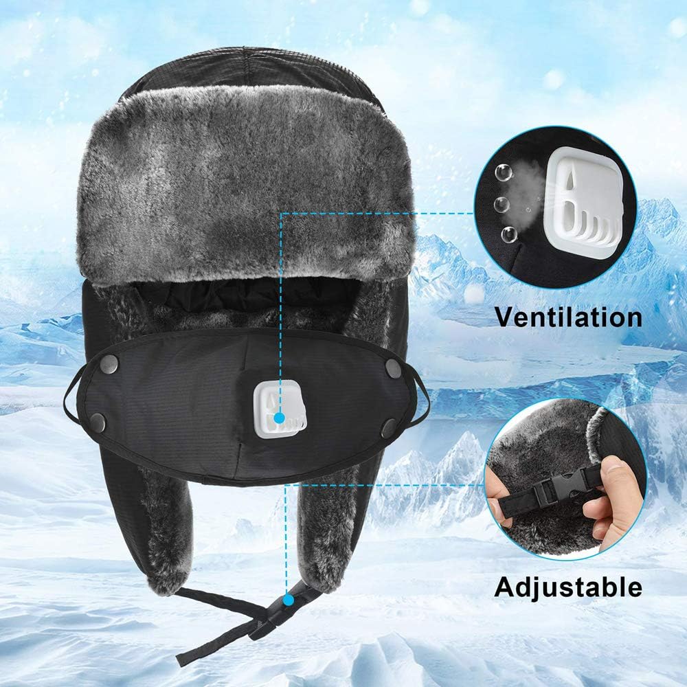 Kids Trapper Skiing Hat Russian Winter Thermal Warm Waterproof Windproof Hunting Thick Outdoor Snowboard Cycling Breathable Trooper Ear Flap Cap for Boy Girl Black - Image 4