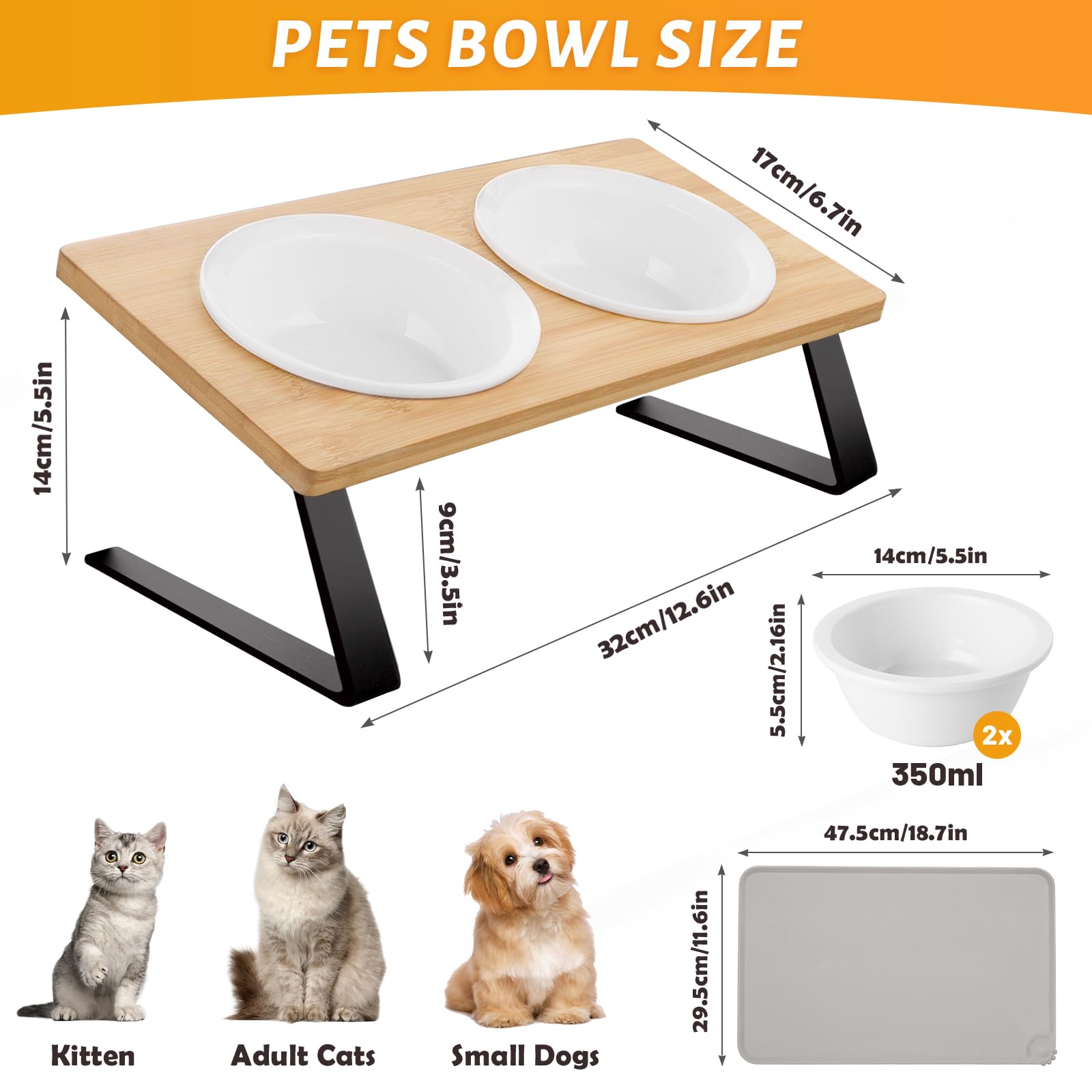 Lannvan Gamelle Chat Surélevée - Bol Ergonomique en Céramique avec Tapis Lavable pour Chat et Chien - 350ml par Bol