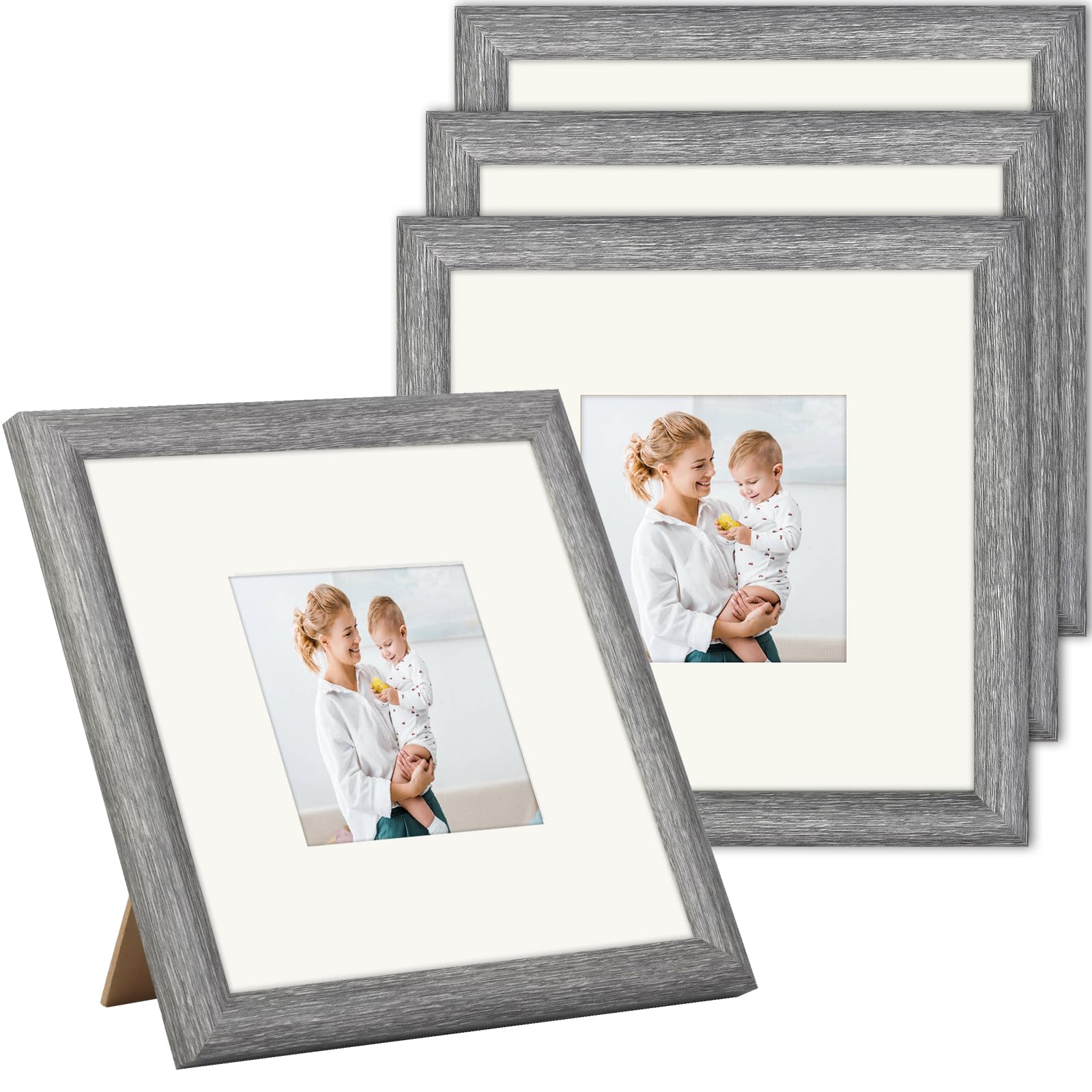AEVETE Picture Frame 8x8 Gray 4 Pack Photo Frames Rustic for Wall and Desk Decor