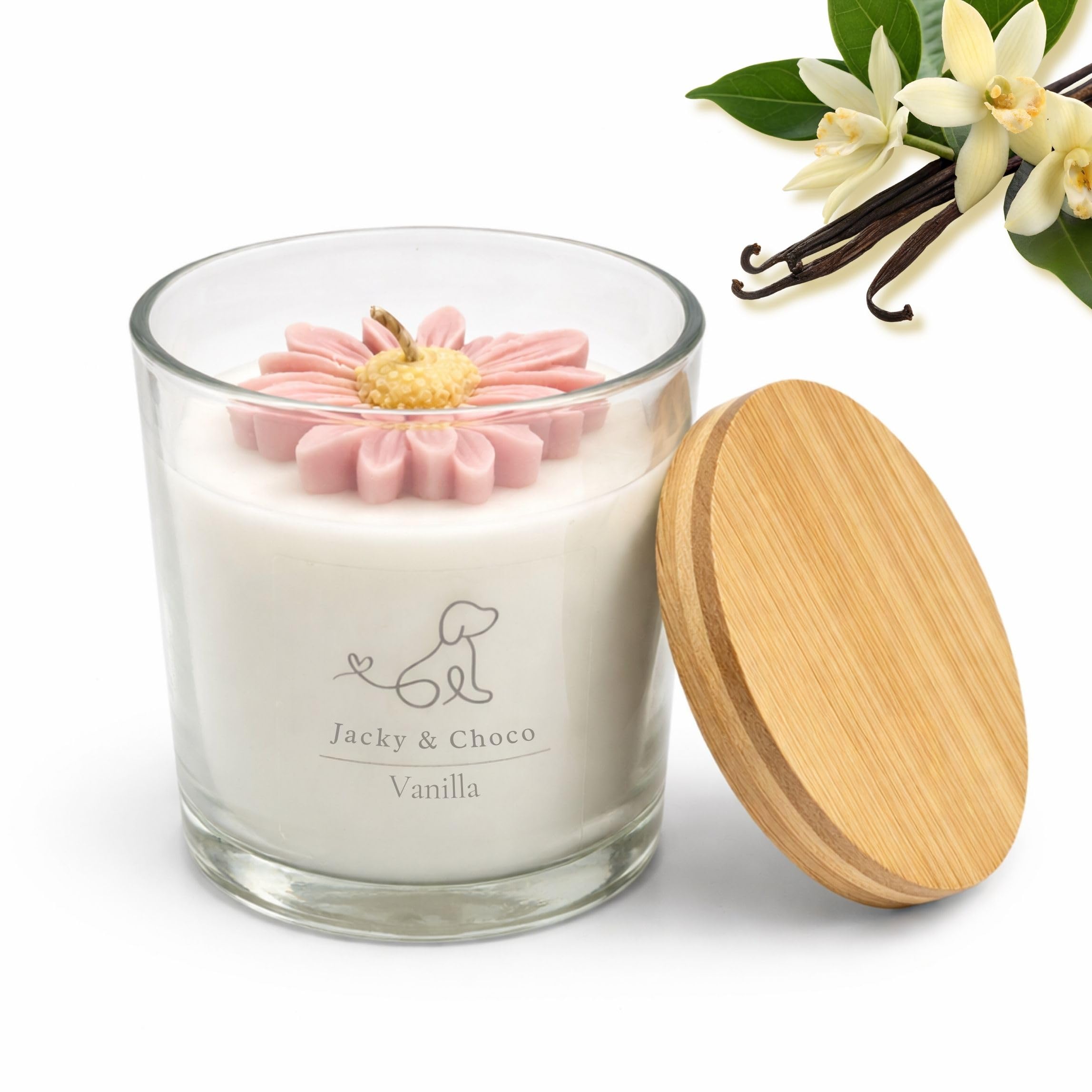 Jacky&Choco Velas Aromáticas Decorativas de Vainilla, Velas Perfumadas Originales, 200gr de Cera de Soja y Abeja, Vela Aromática grande, ideal como Decoración de Hogar o Aromaterapia