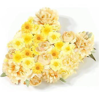 Pack of 30 Artificial Flowers Yellow Artificial Flowers Flower Heads with 6 Styles Fake Flowers Silk Flowers for DIY Crafts Scrapbooking Wedding Party Home Crafts