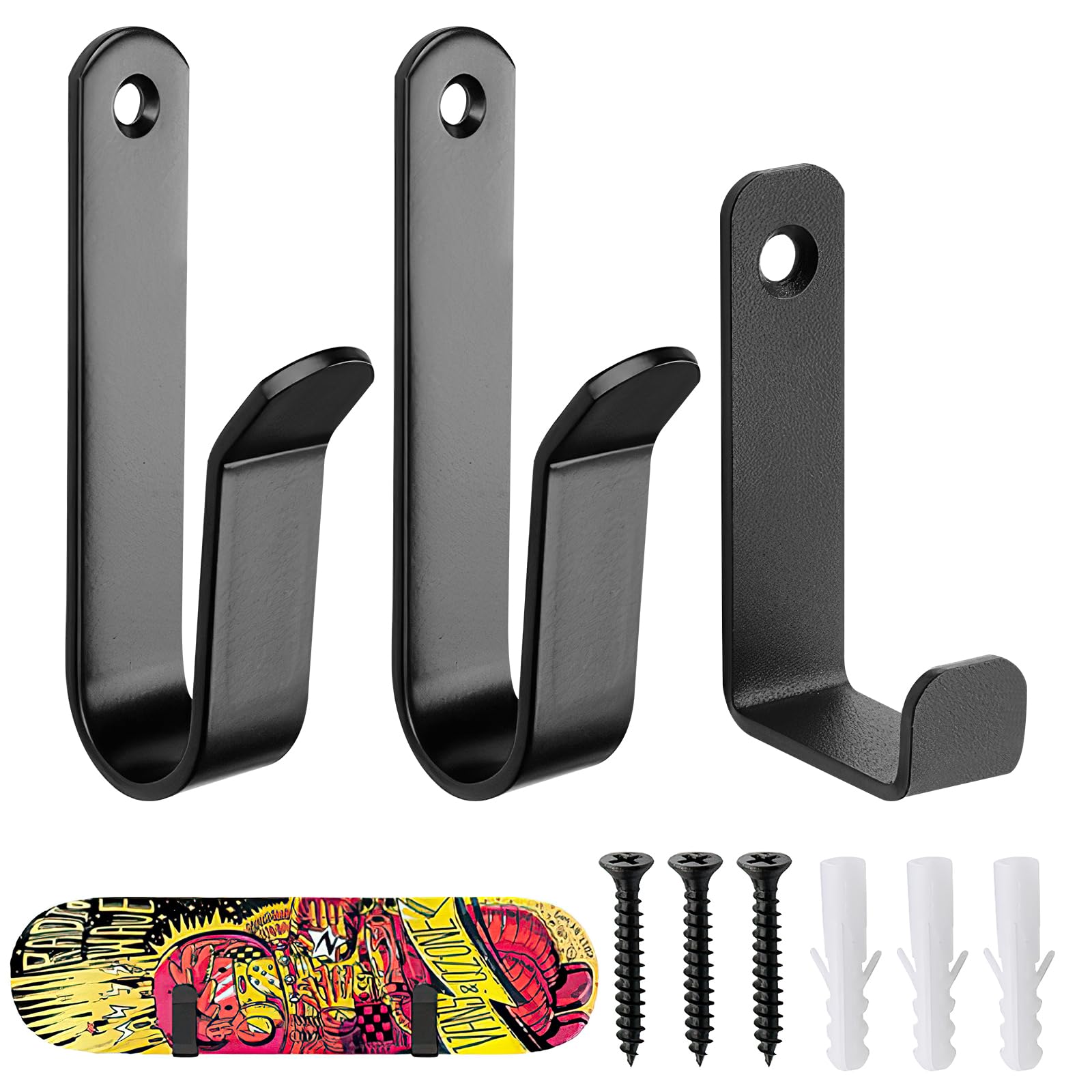 HENGBIRD 2 soportes de pared horizontales para snowboard, soporte de pared para monopatín, longboard, almacenamiento y snowboard + 1 gancho para atornillar