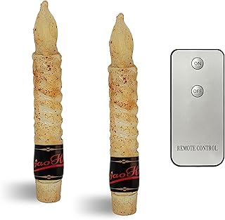 LED Flameless Spiral Taper Candles with Remote, 6.5 Inches Khaki Candlesticks, Flickering Taper Candles, Battery Operated Flame Rustic Primitive Lights Decor, Vintage Candles Pack of 2