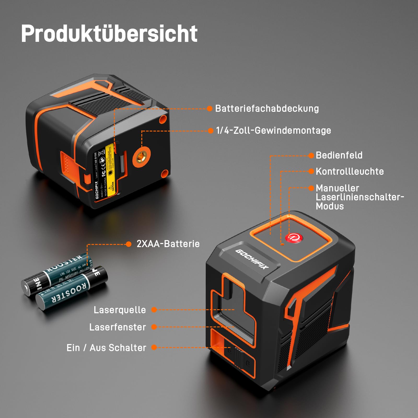 GOCHIFIX Kreuzuinienlaser Grün Selbstnivellierender Laser Wasserwaage Außenbereich Linienlaser Klein Horizontales Vertikales Laser Nivelliergerät Zum Bauen Und Aufhängen Von Bildern LG0102