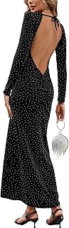 YYA Women's Sexy Sparkly Maxi Dress Long Sleeve Crewneck Bodycon Dresses Ruched Clubwear Night Out Club Dress S-2XL