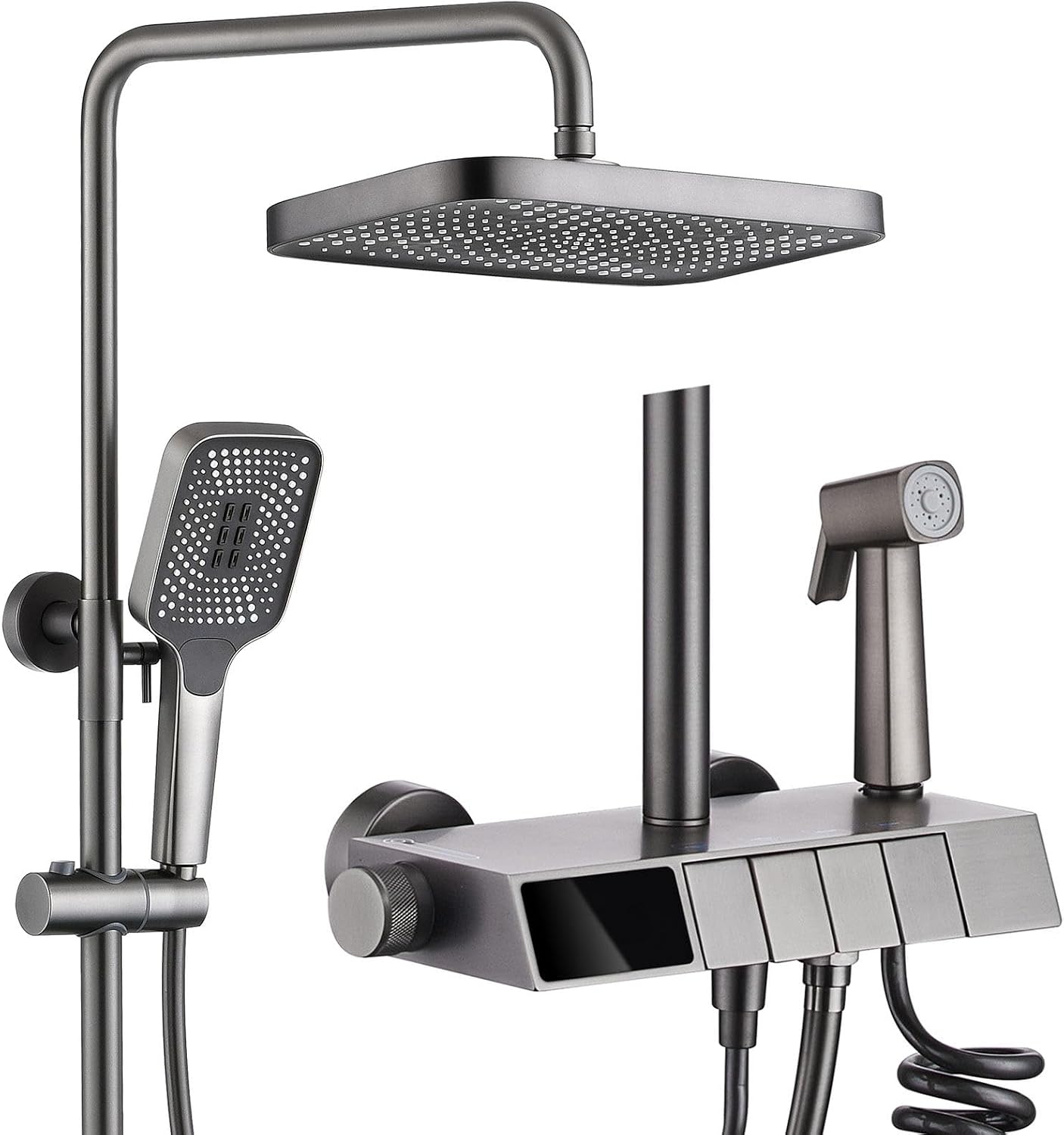 BEITH Exposed Shower System, Modern Piano Key Design Shower Head Set, Digital Display, 31x21cm Upgraded Square Shower Faucet Sets Complete and Handheld, Bathtub Faucet, Bidet Spray, 59A All Copper