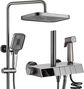 BEITH Exposed Shower System, Modern Piano Key Design Shower Head Set, Digital Display, 31x21cm Upgraded Square Shower Faucet Sets Complete and Handheld, Bathtub Faucet, Bidet Spray, 59A All Copper