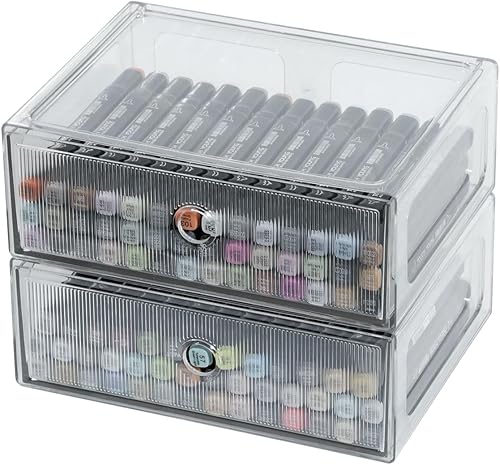 Miniatura 10 de Organizadores de cajones transparentes para oficina, caja de almacenamiento de plástico para suministros de arte, rotulador, papelería escolar,