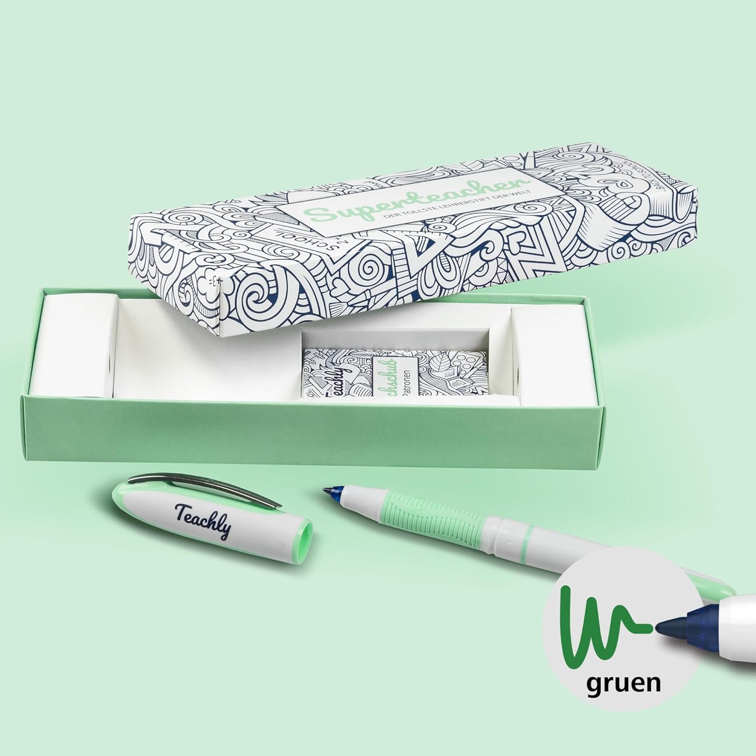 Superteacher Teacher Pen - Mint and Rose - Refillable Rollerball Pen with Great Writing Feeling - 100% Made in Germany Mint
