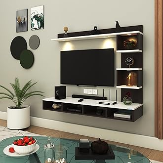 Anikaa Kirina Engineered Wood Wall Mount TV Unit with LED Lights TV Cabinet TV Entertainment Unit Set Top Box Stand (Wenge/White) (Ideal for 43 Inch)(D.I.Y)